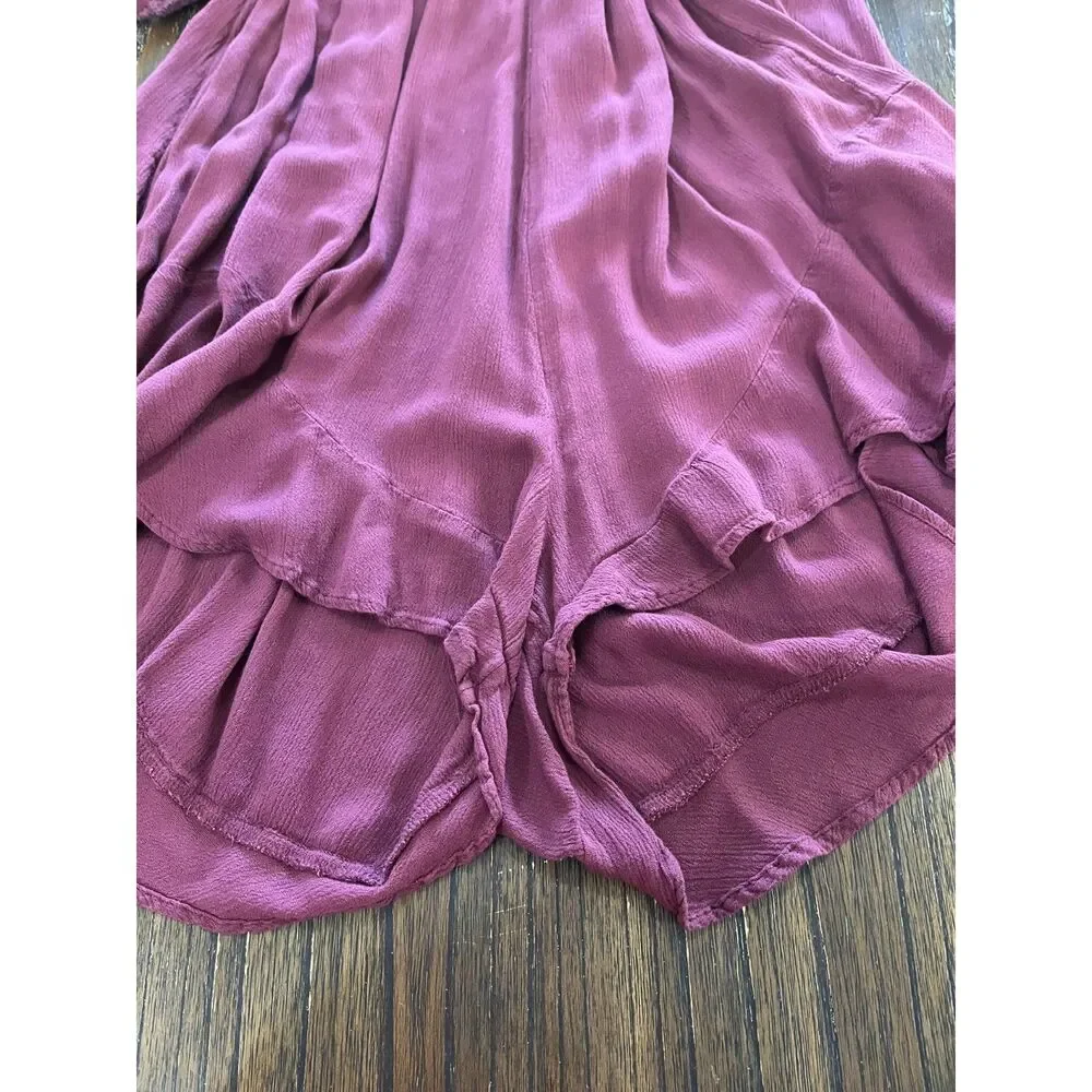 Free People Rush For Ruffles Romper Burgundy Boho Ruffle Lace Size M
